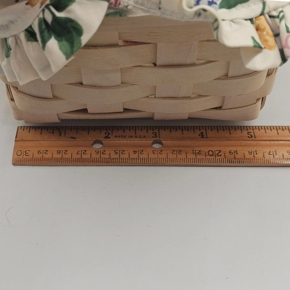 Longaberger Handmade Basket Small Square Light Wood Floral Cotton Liner Vtg 2004